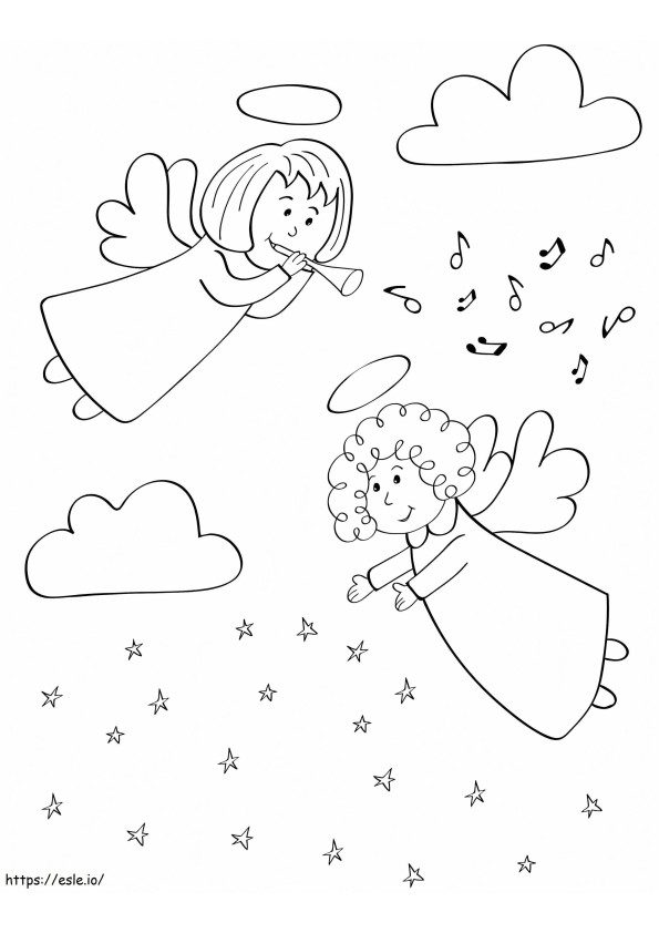 Christmas Angels In The Sky coloring page