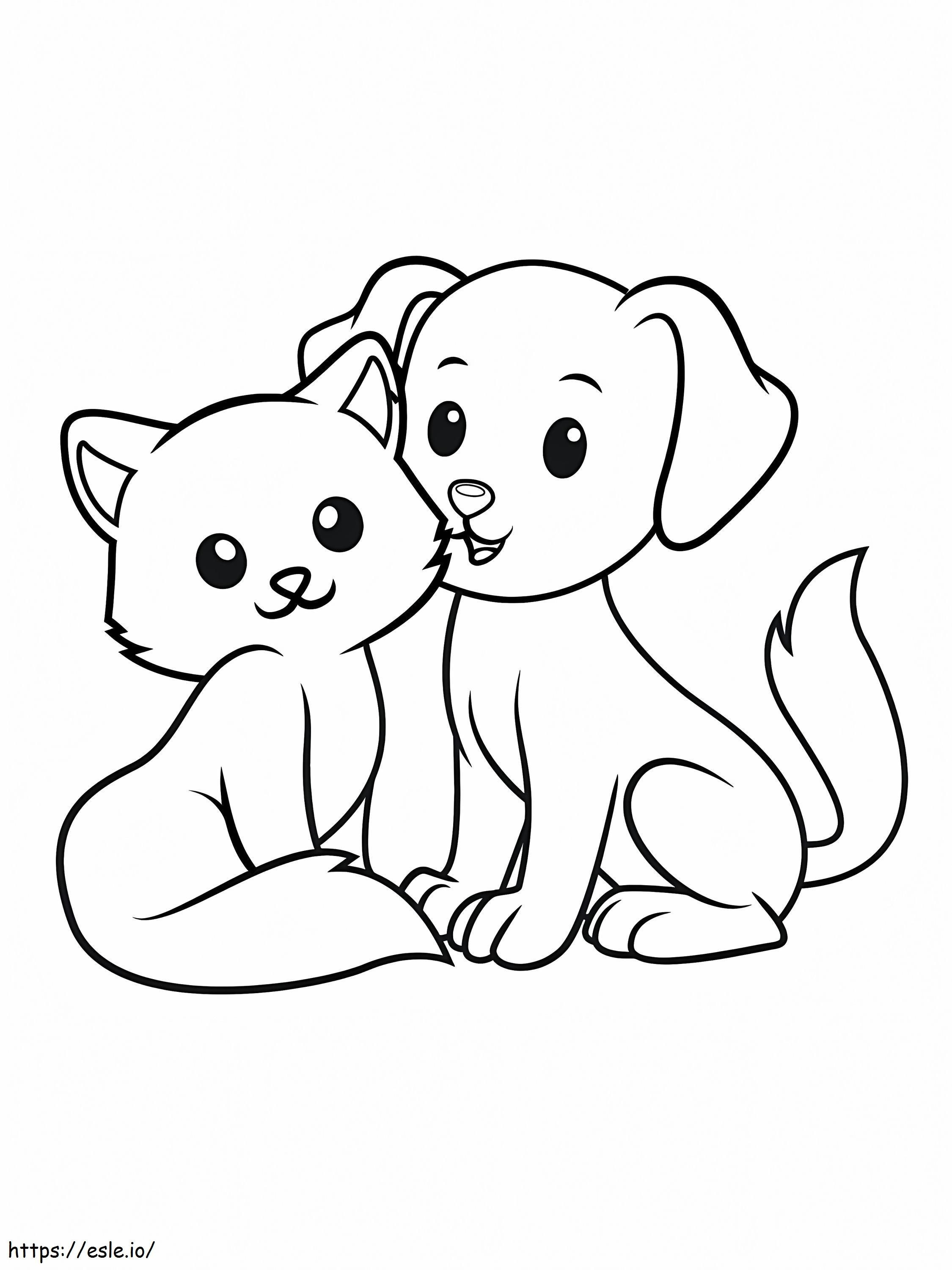 Câine și pisică ușor de colorat