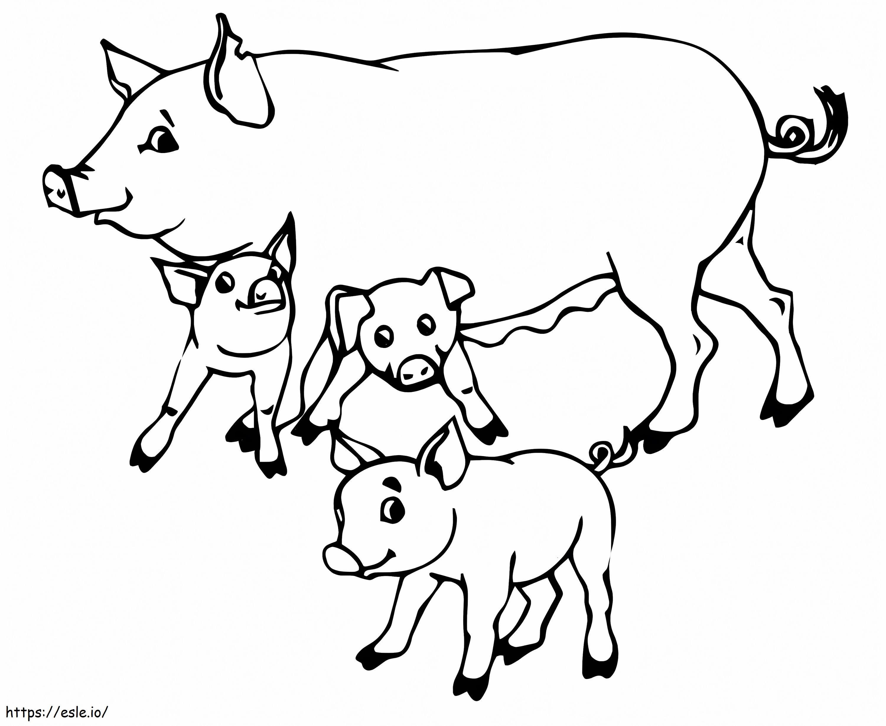 Pig Mother And Baby Pigs Coloring Page