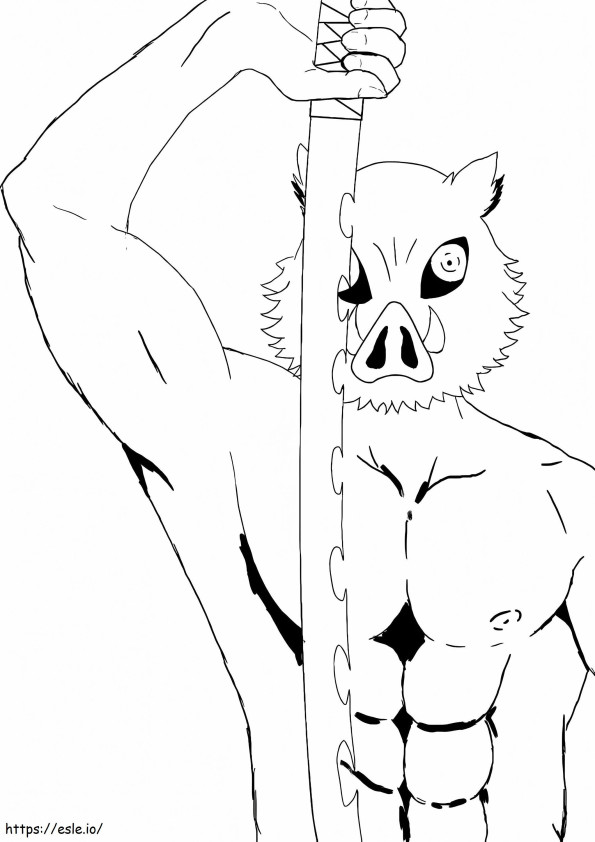 Inosuke sosteniendo espada para colorear