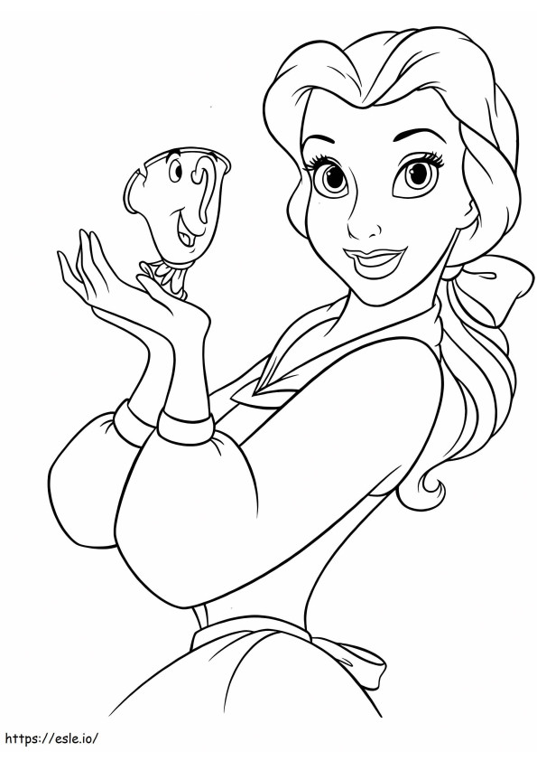 Belle Disney trzymająca magiczny kubek kolorowanka