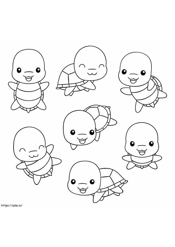 Coloriage Établir la tortue Kawaii à imprimer dessin