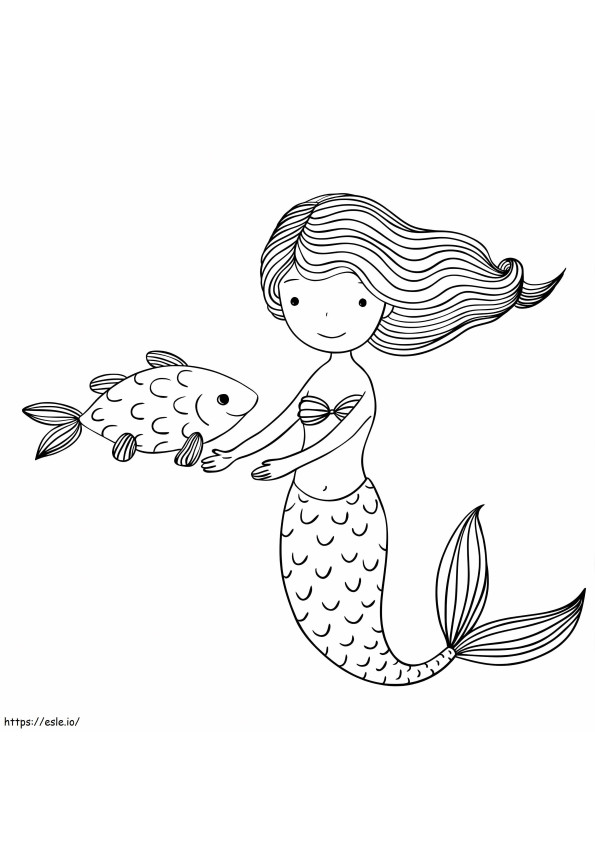 かわいい人魚と魚 ぬりえ - 塗り絵