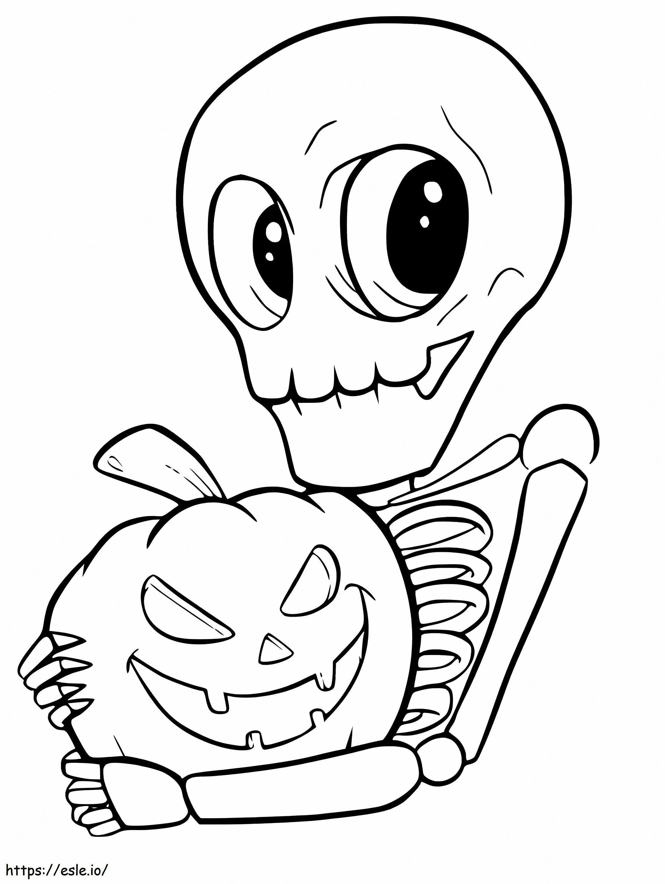 Coloriage Squelette tenant une citrouille à imprimer dessin