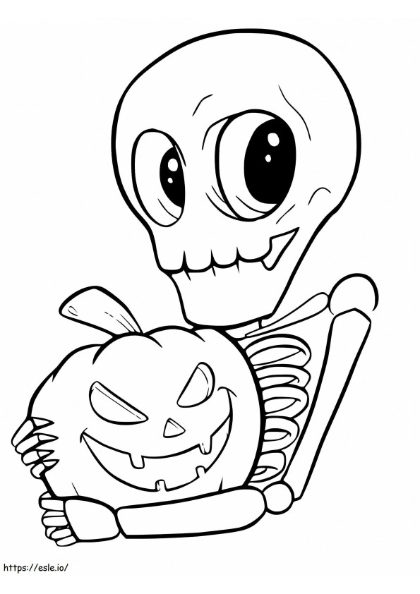 Esqueleto sosteniendo calabaza para colorear