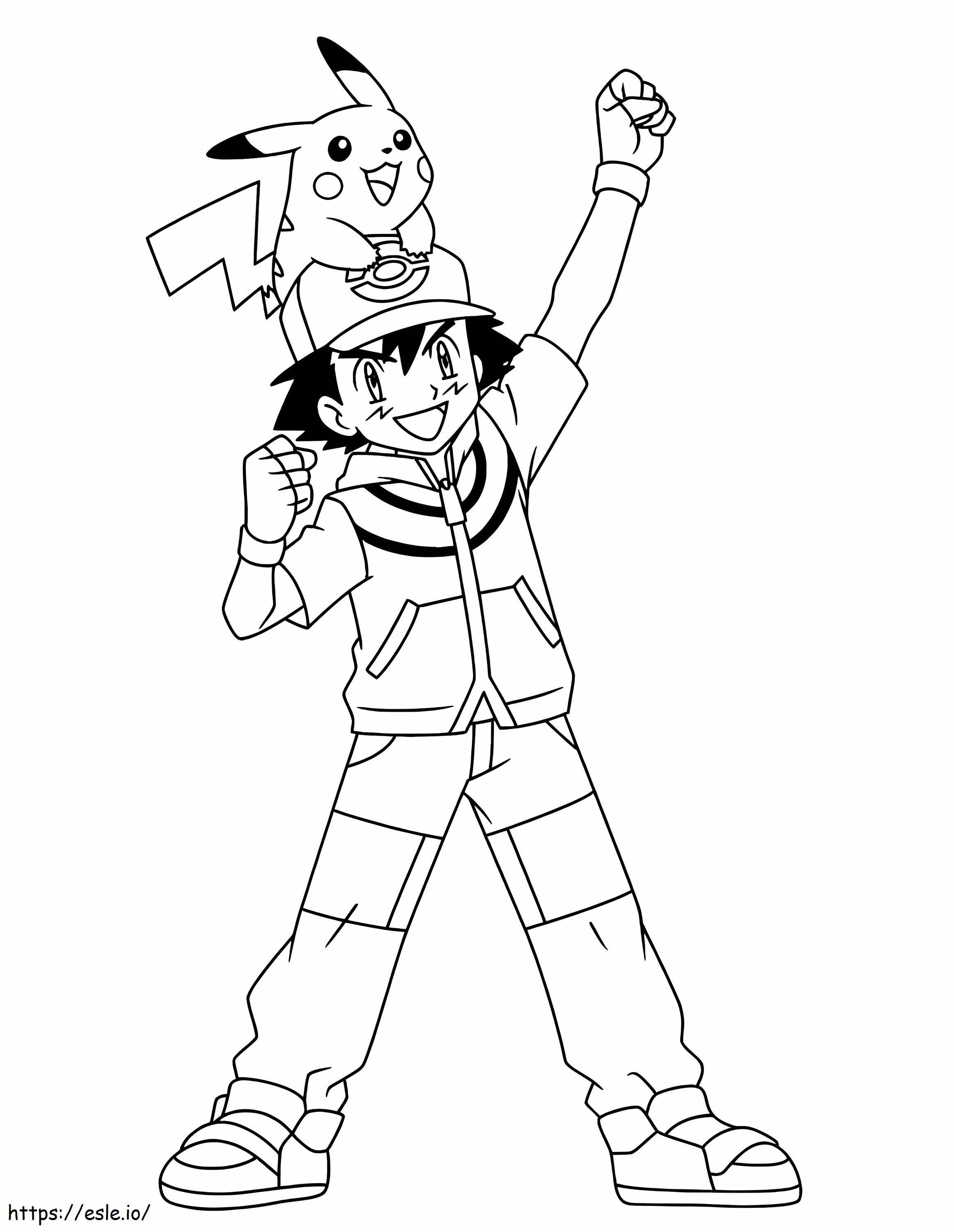 Ash și Pikachu de colorat