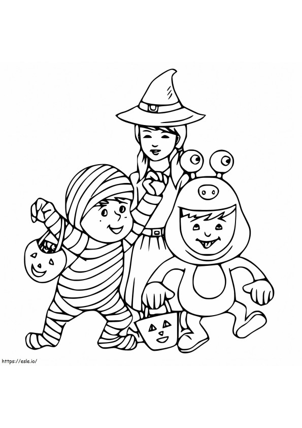Copii drăguți de Halloween de colorat