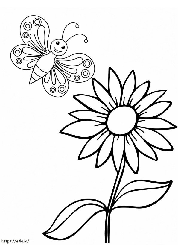 Smiling Butterfly And Sunflower coloring page