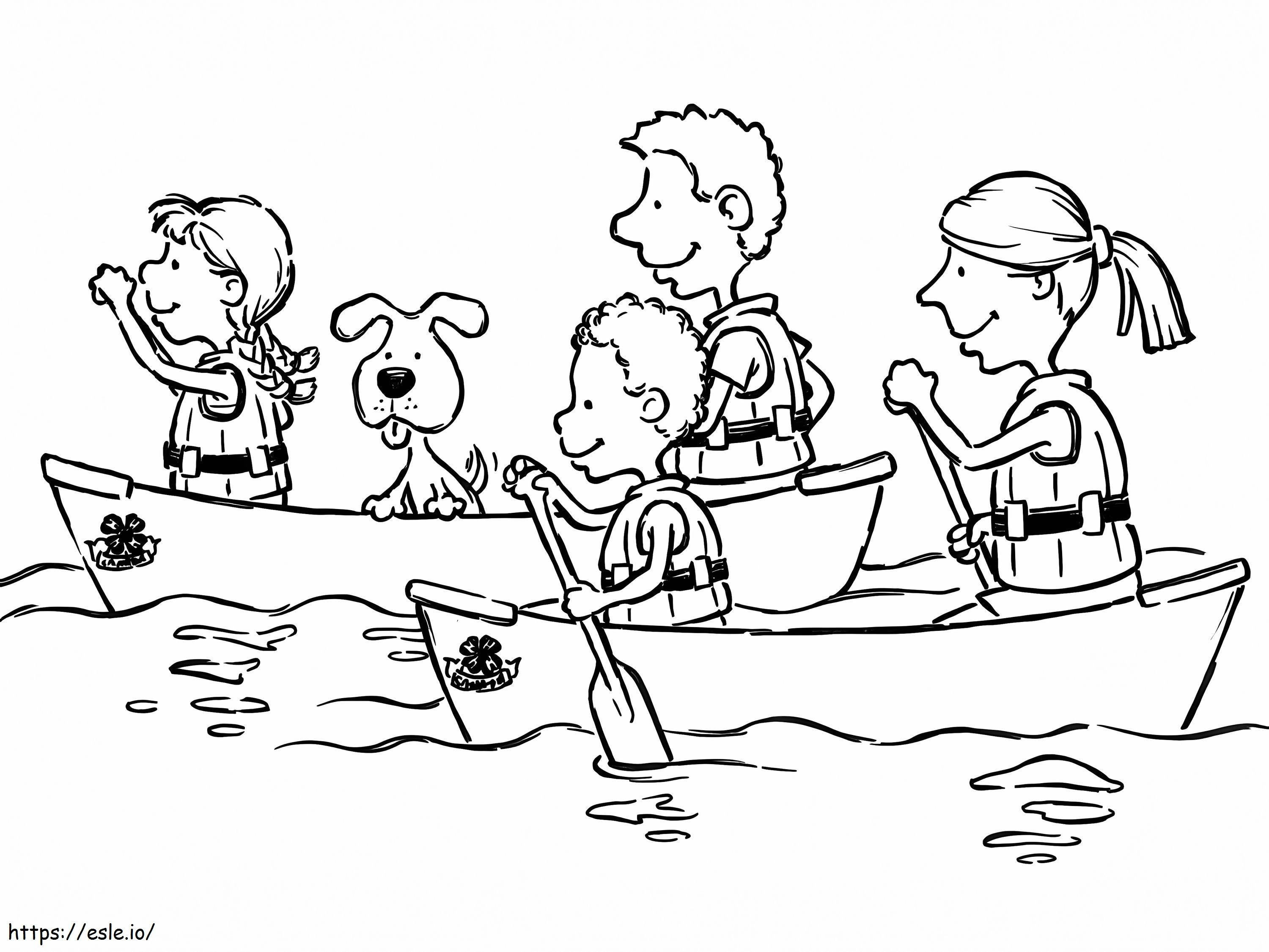 Family Rowing coloring page
