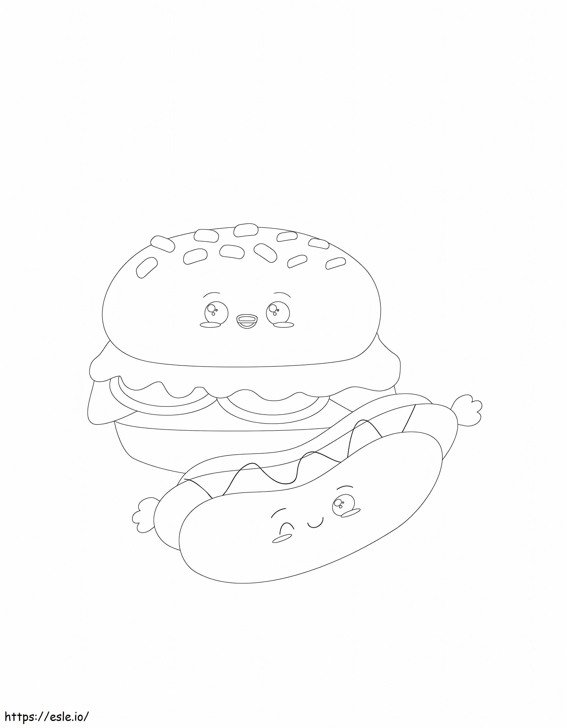 Hamburger Chibi e Hot Dog Chibi da colorare