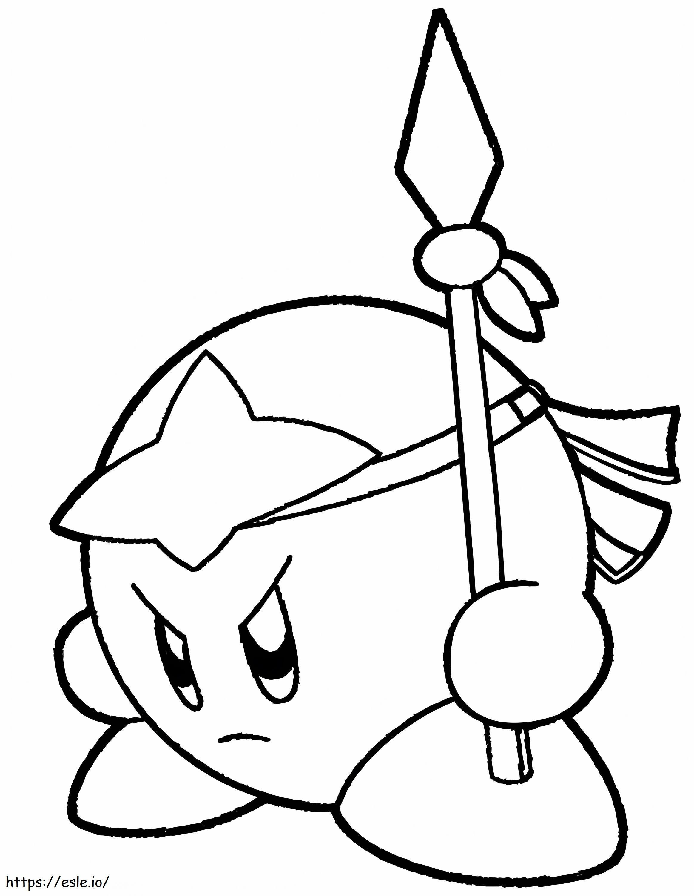 Kirby kezében egy lándzsát kifestő