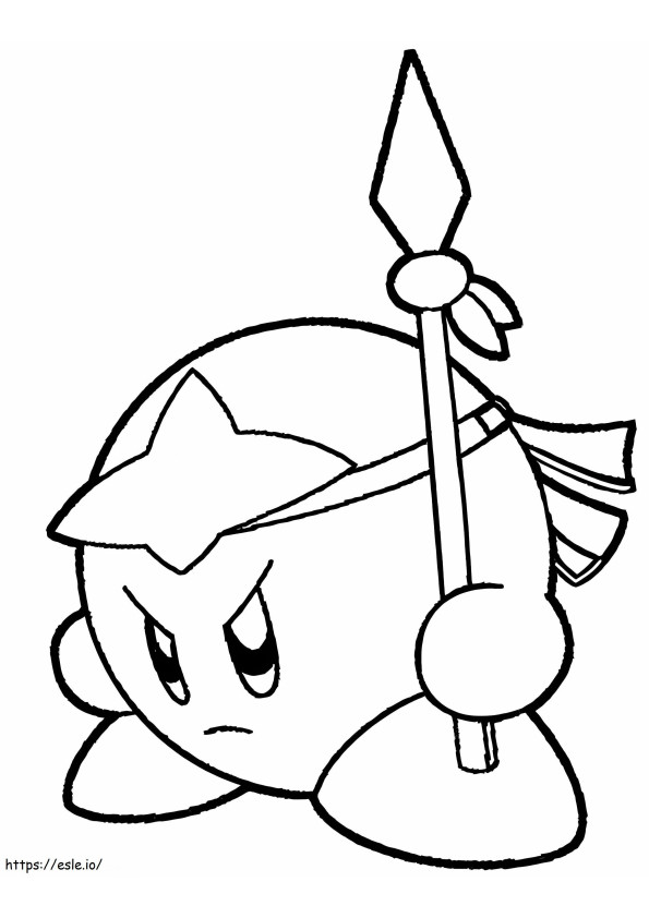 Coloriage Kirby tenant une lance à imprimer dessin