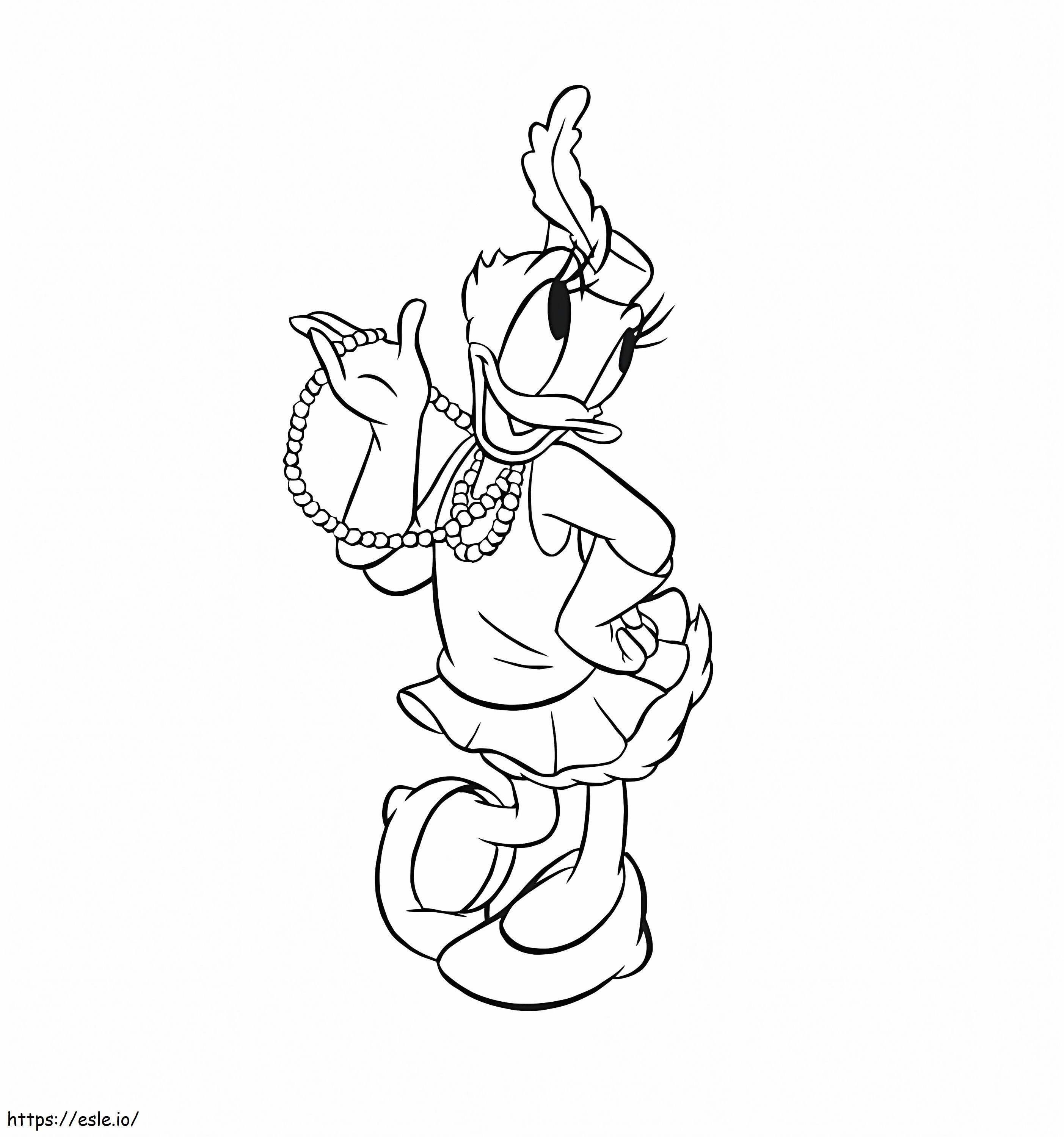 Daisy Duck Holding A Pearl Necklace coloring page