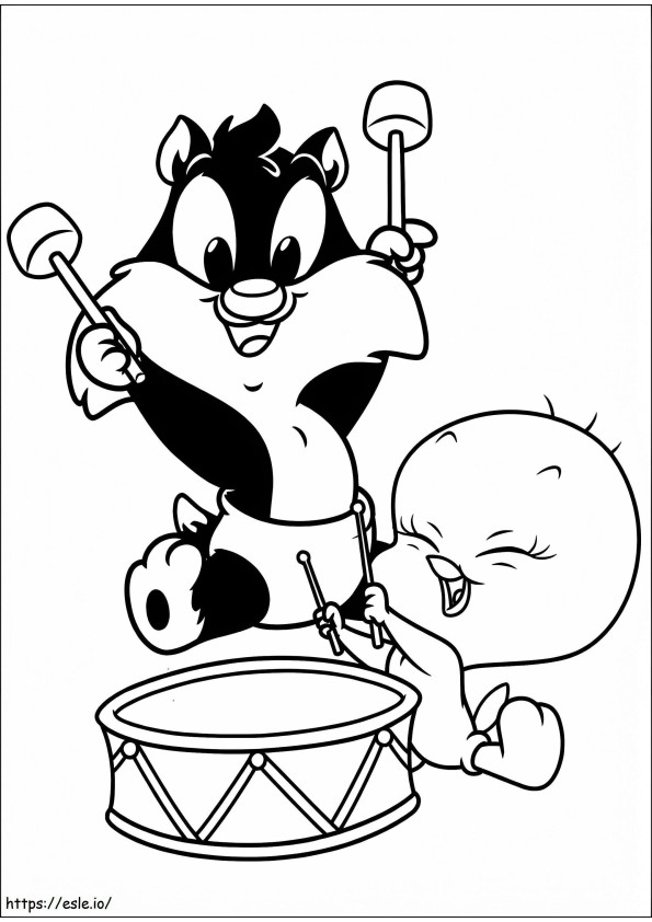 1533778442 Baby Silvestro And Tweety Drumming A4 coloring page
