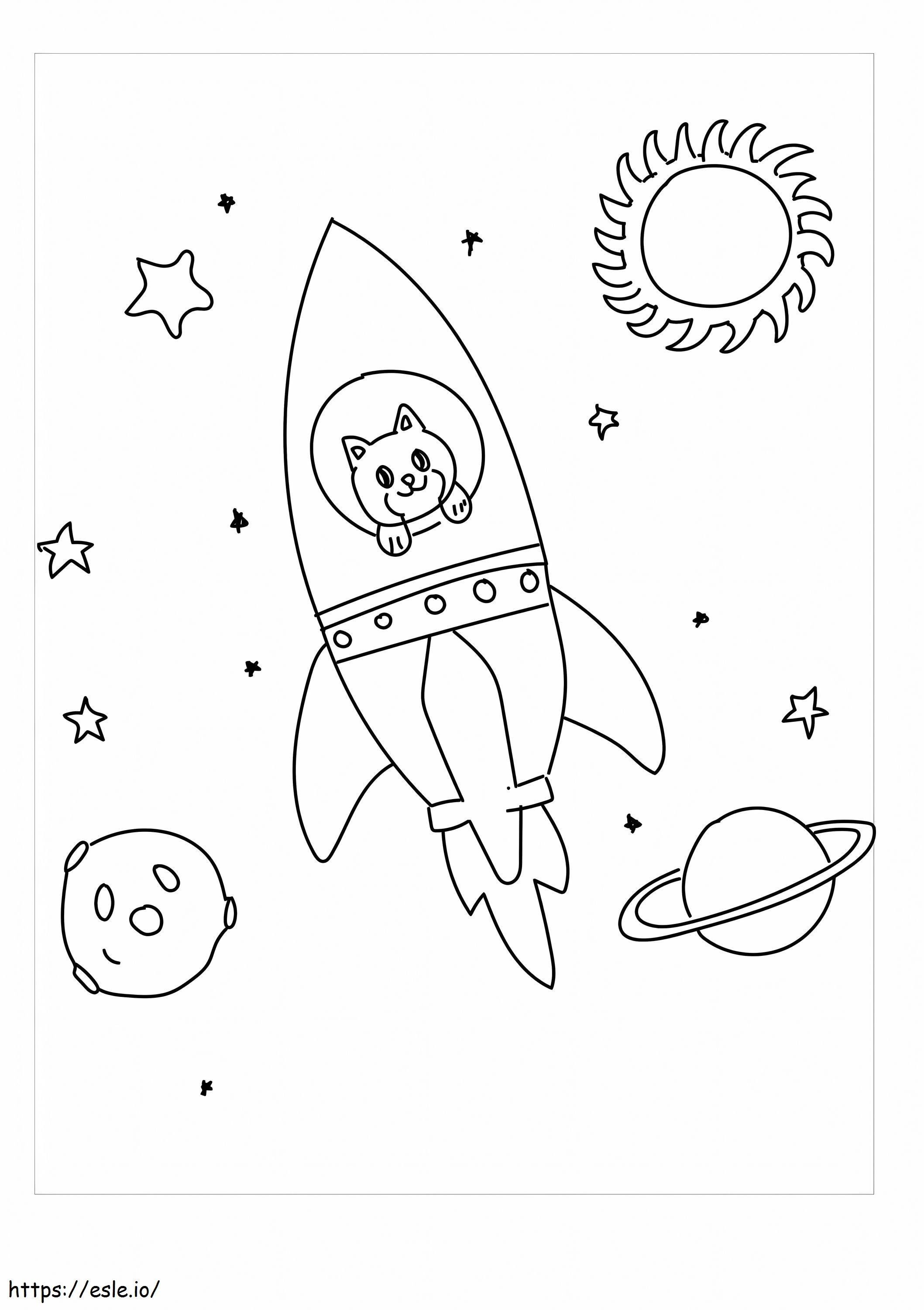 Cat In Space Ship coloring page
