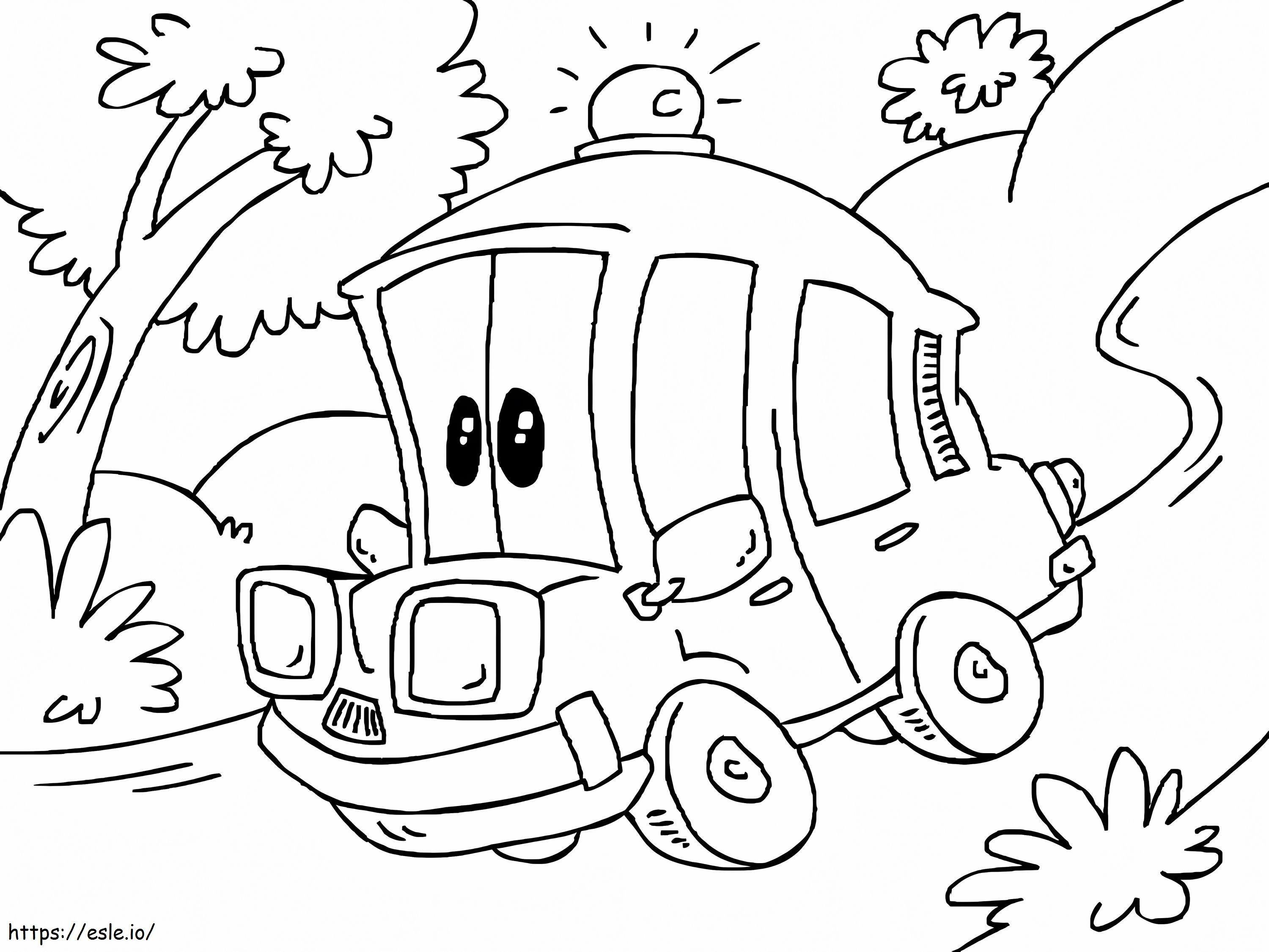 Ambulância de desenho animado corre rápido para colorir