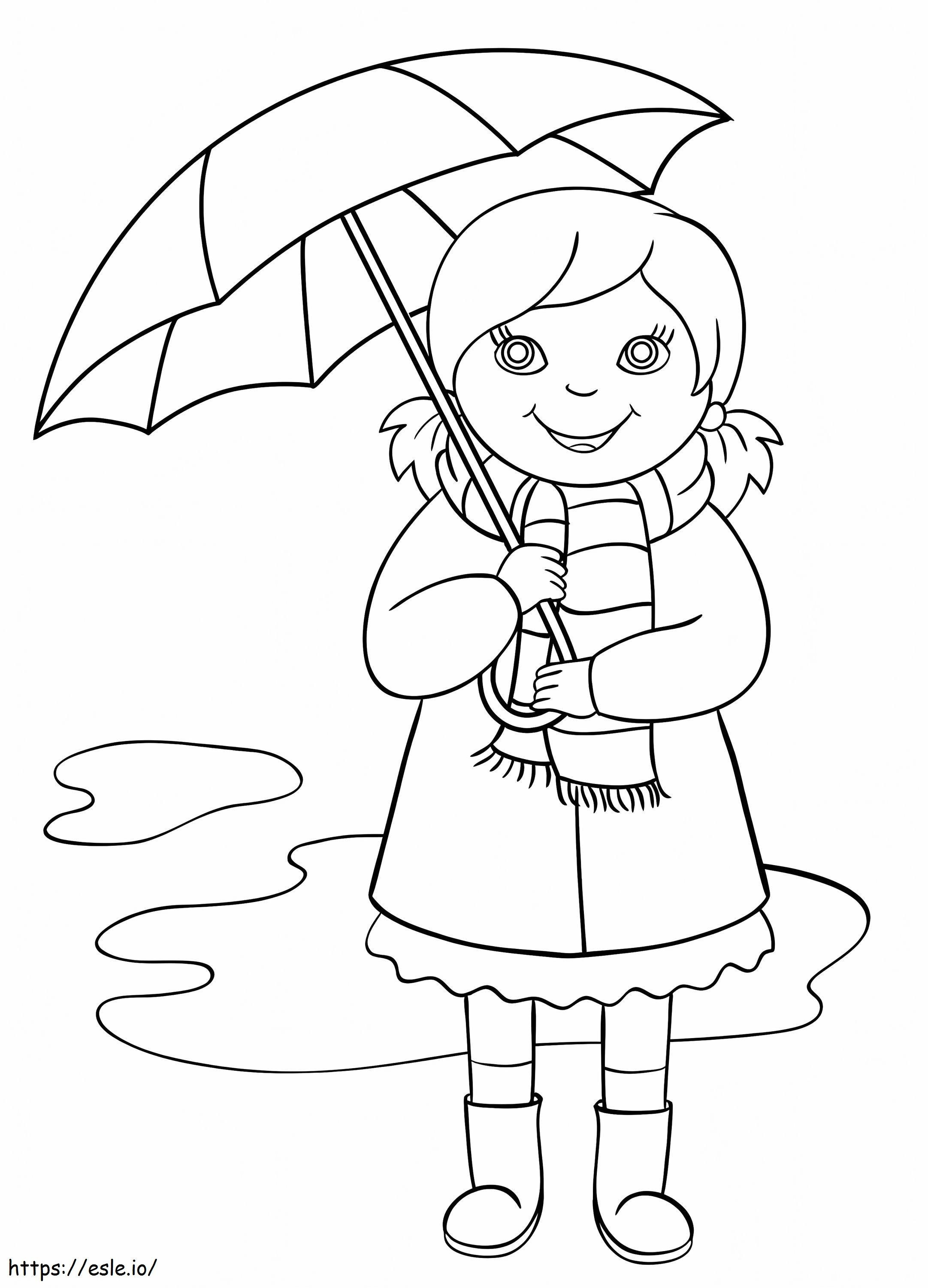 Menina segurando guarda-chuva para colorir