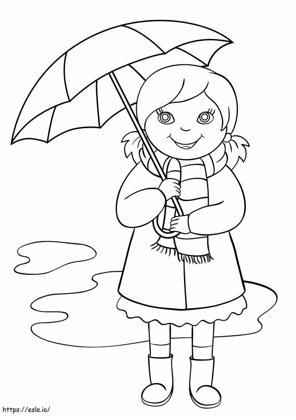 Klein meisje met paraplu kleurplaat