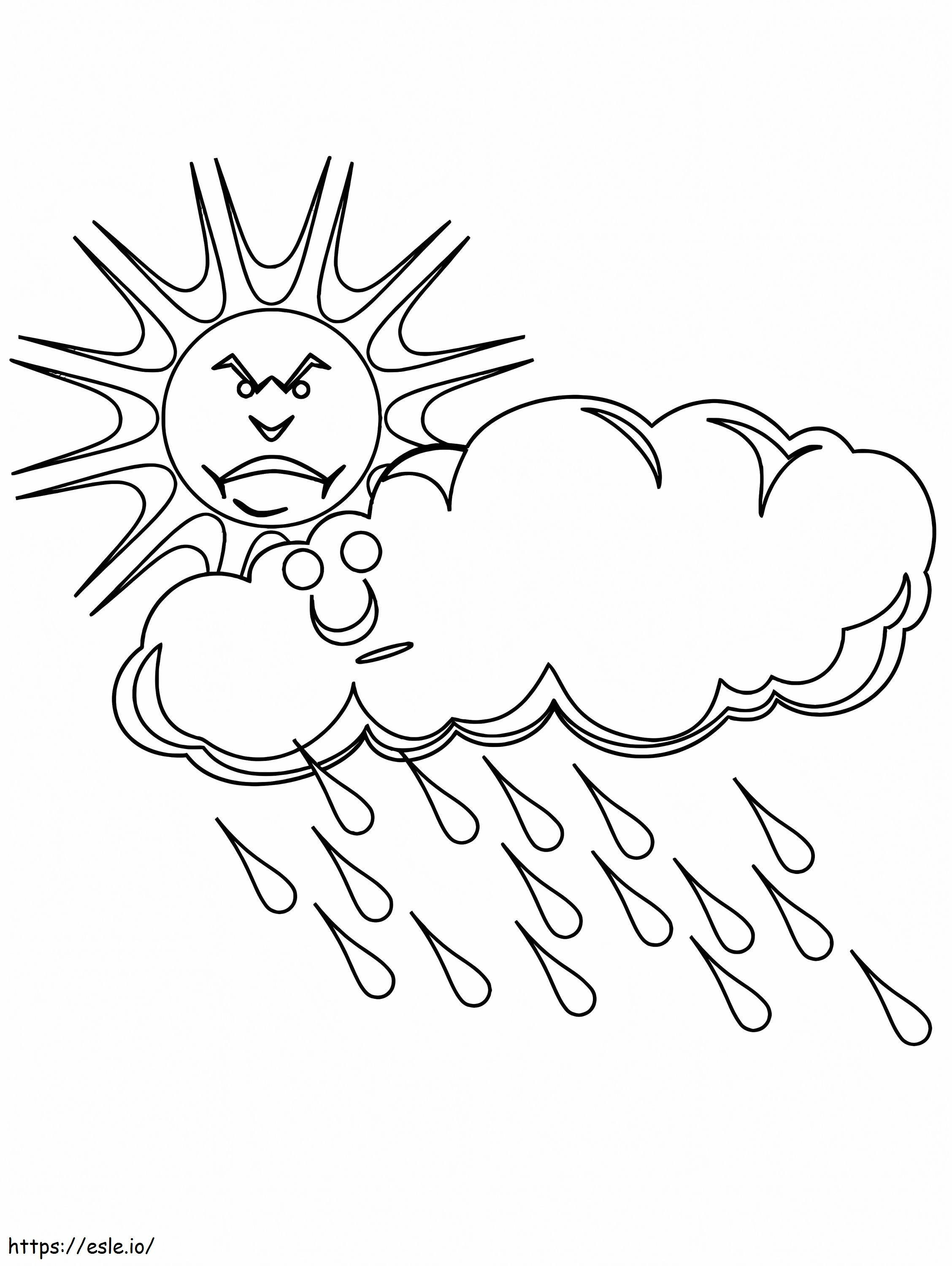 Coloriage Soleil et nuage de pluie à imprimer dessin