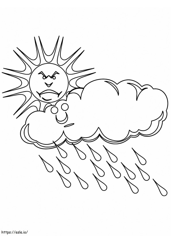 Coloriage Soleil et nuage de pluie à imprimer dessin