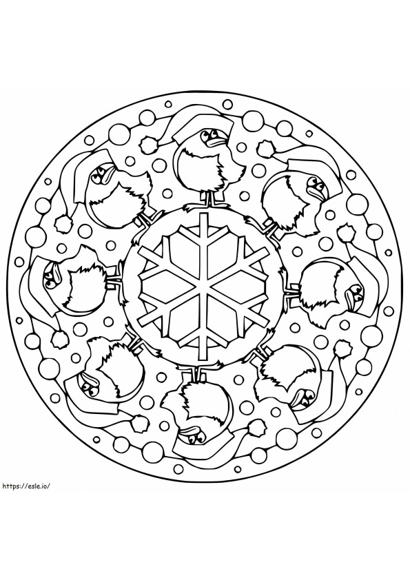 Coloriage Mandala De Noël Et Oiseaux à imprimer dessin