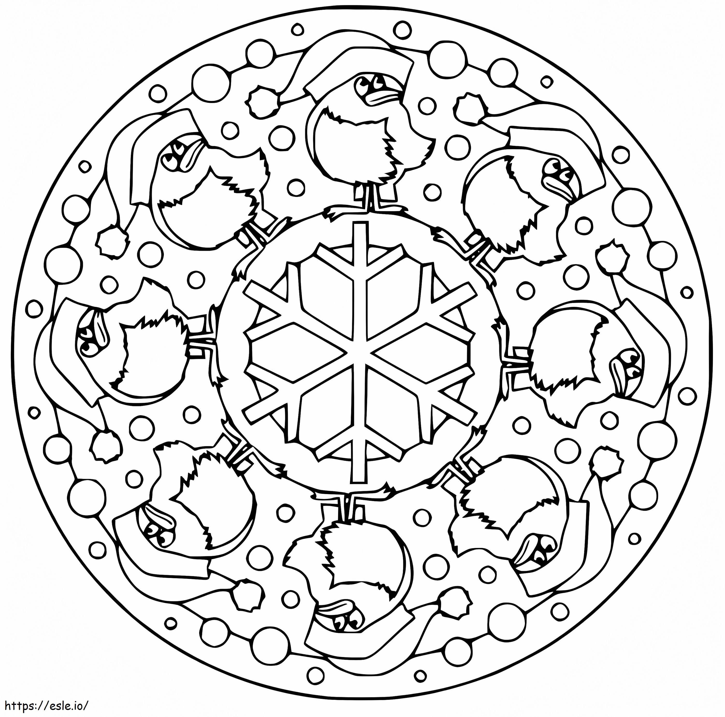 Christmas Mandala And Birds coloring page