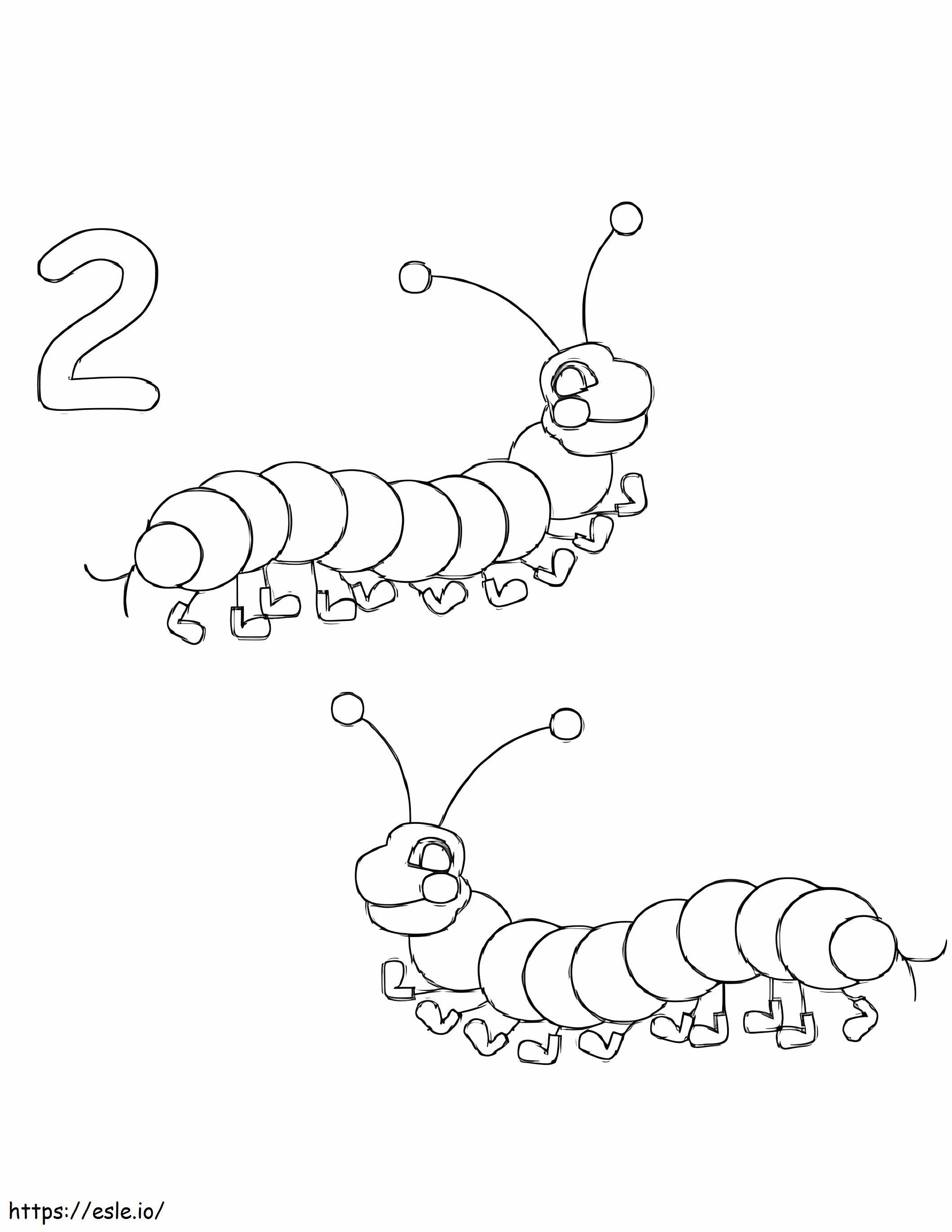 Número 2 e dois vermes para colorir