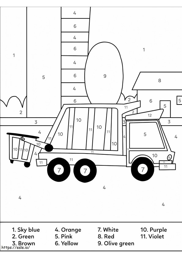 Garbage Truck Color By Number coloring page