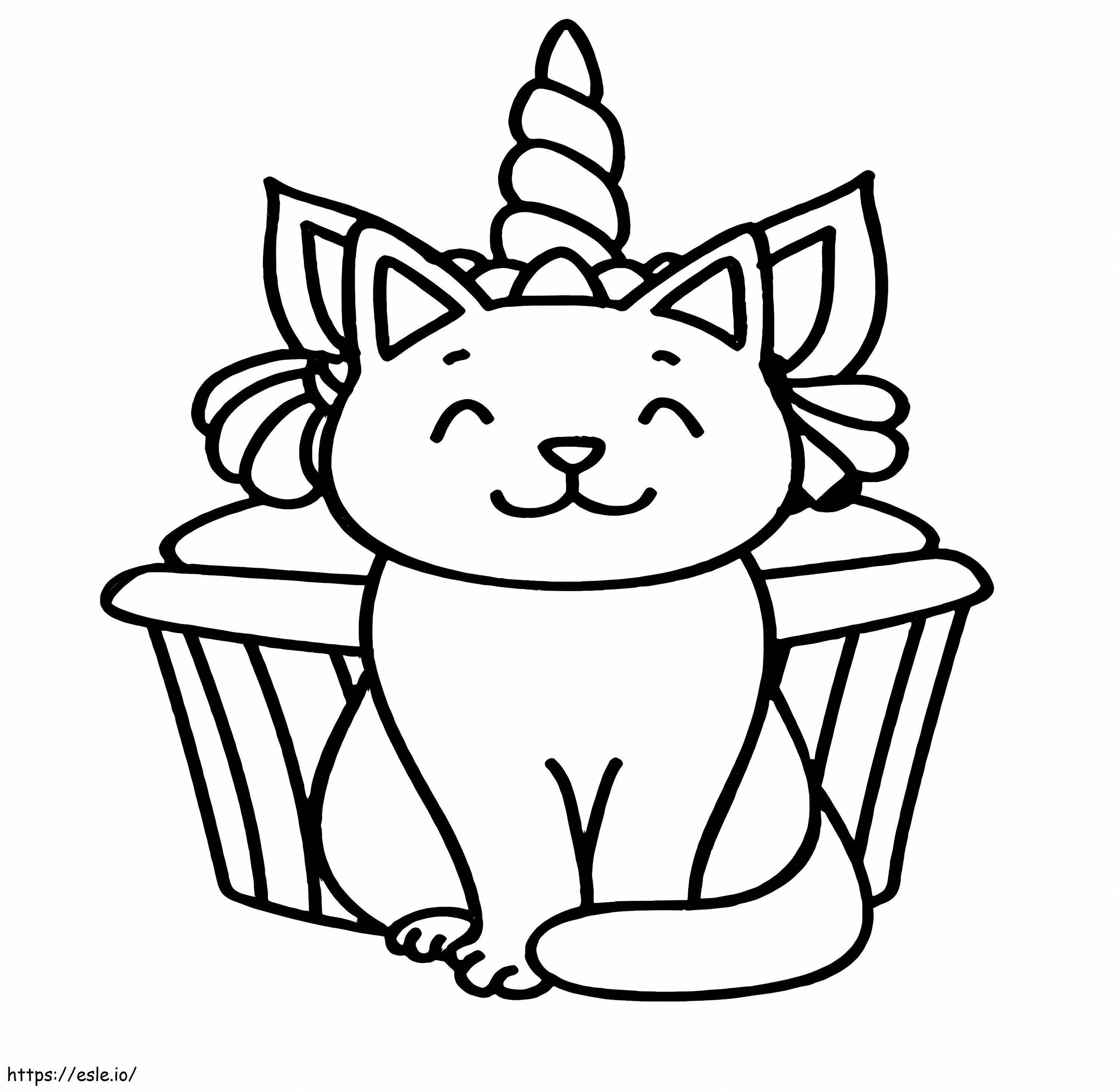 ユニコーン猫とカップケーキ ぬりえ - 塗り絵