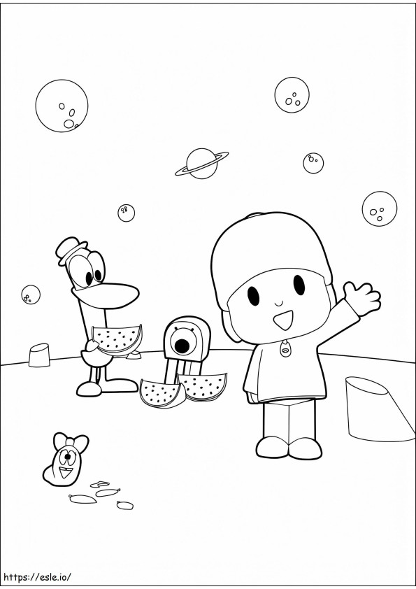 Pocoyo And Friends On The Planet coloring page