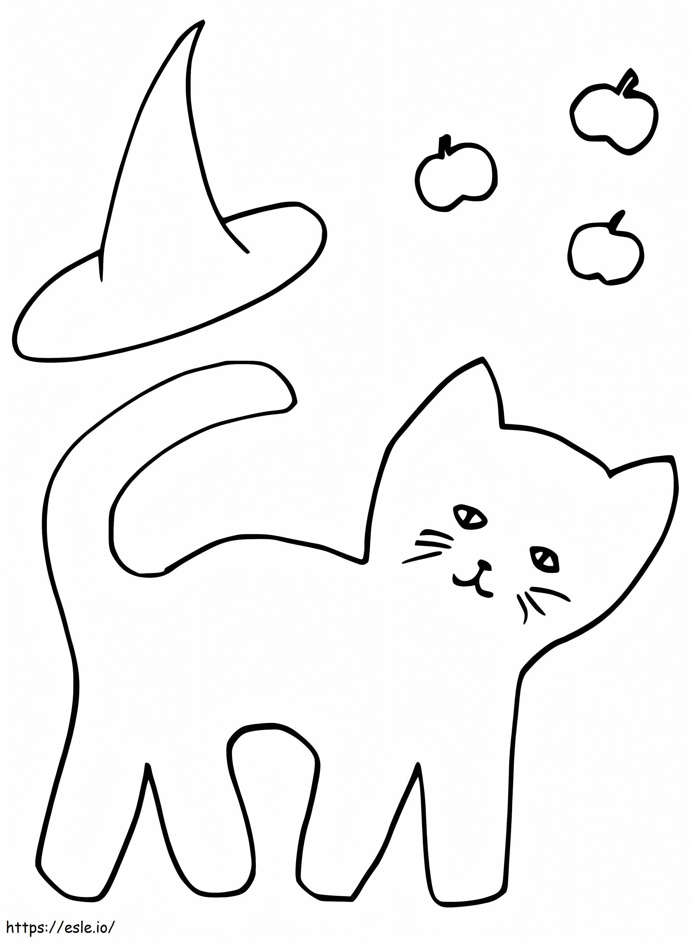Halloweenowy Kot I Kapelusz Czarownicy kolorowanka
