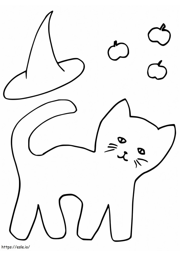 Halloweenowy Kot I Kapelusz Czarownicy kolorowanka
