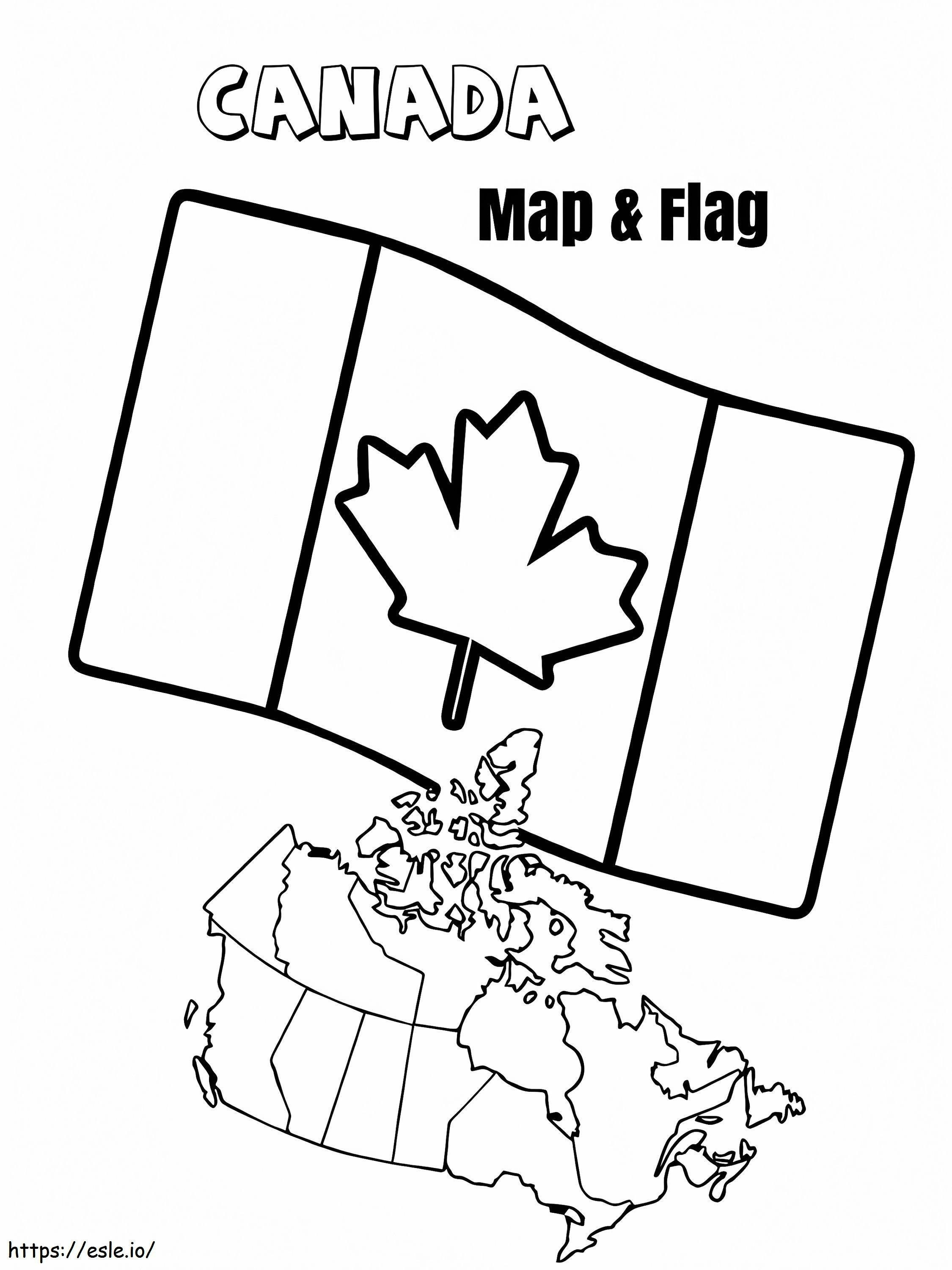 Canada Flag And Map coloring page