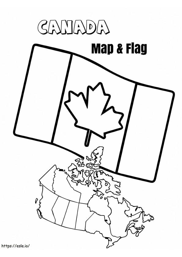 Kanadan lippu ja kartta värityskuva