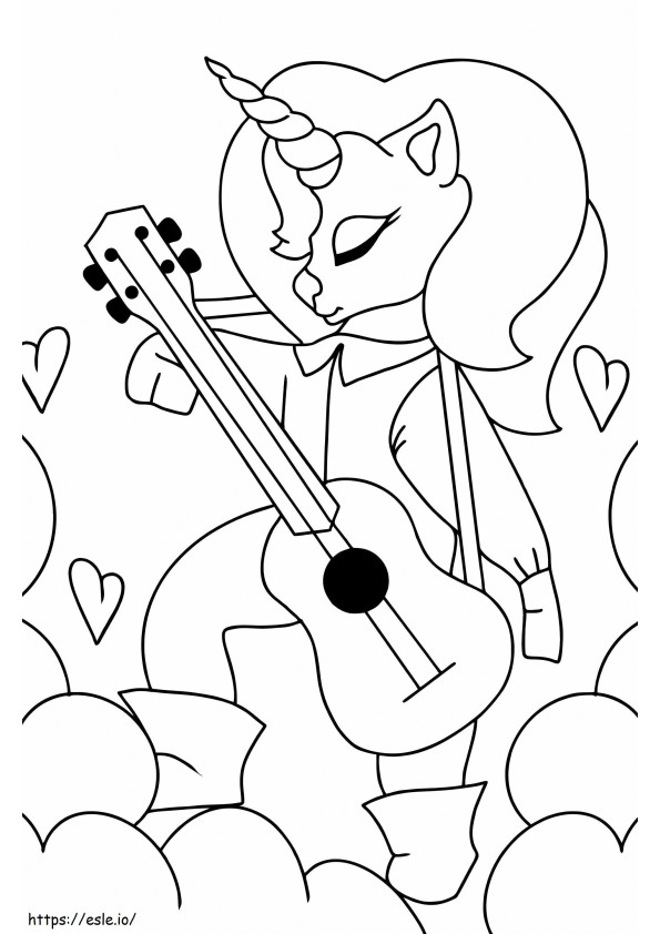 Unicornio robando guitarra para colorear