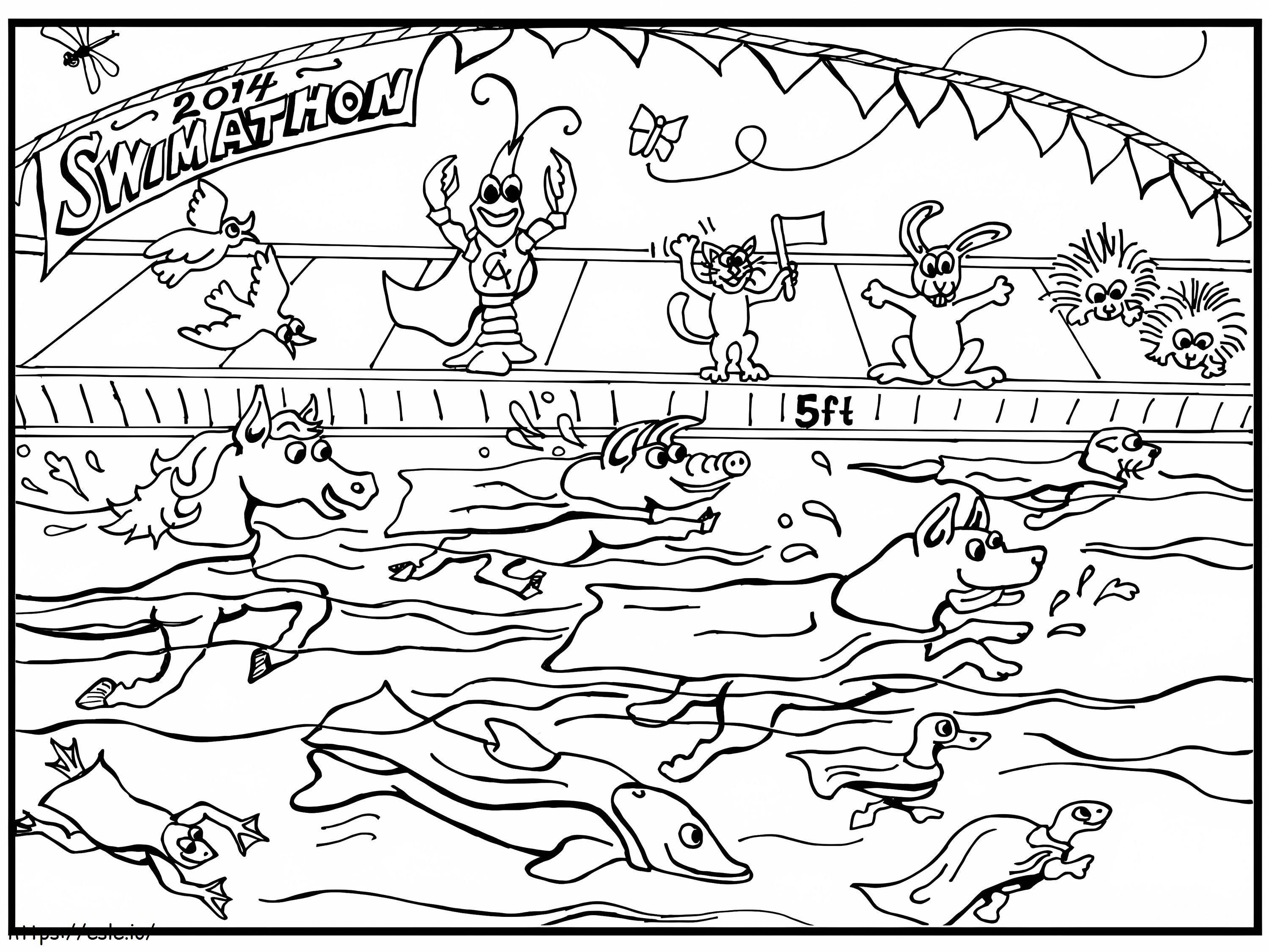 Coloriage Animaux dans la piscine à imprimer dessin