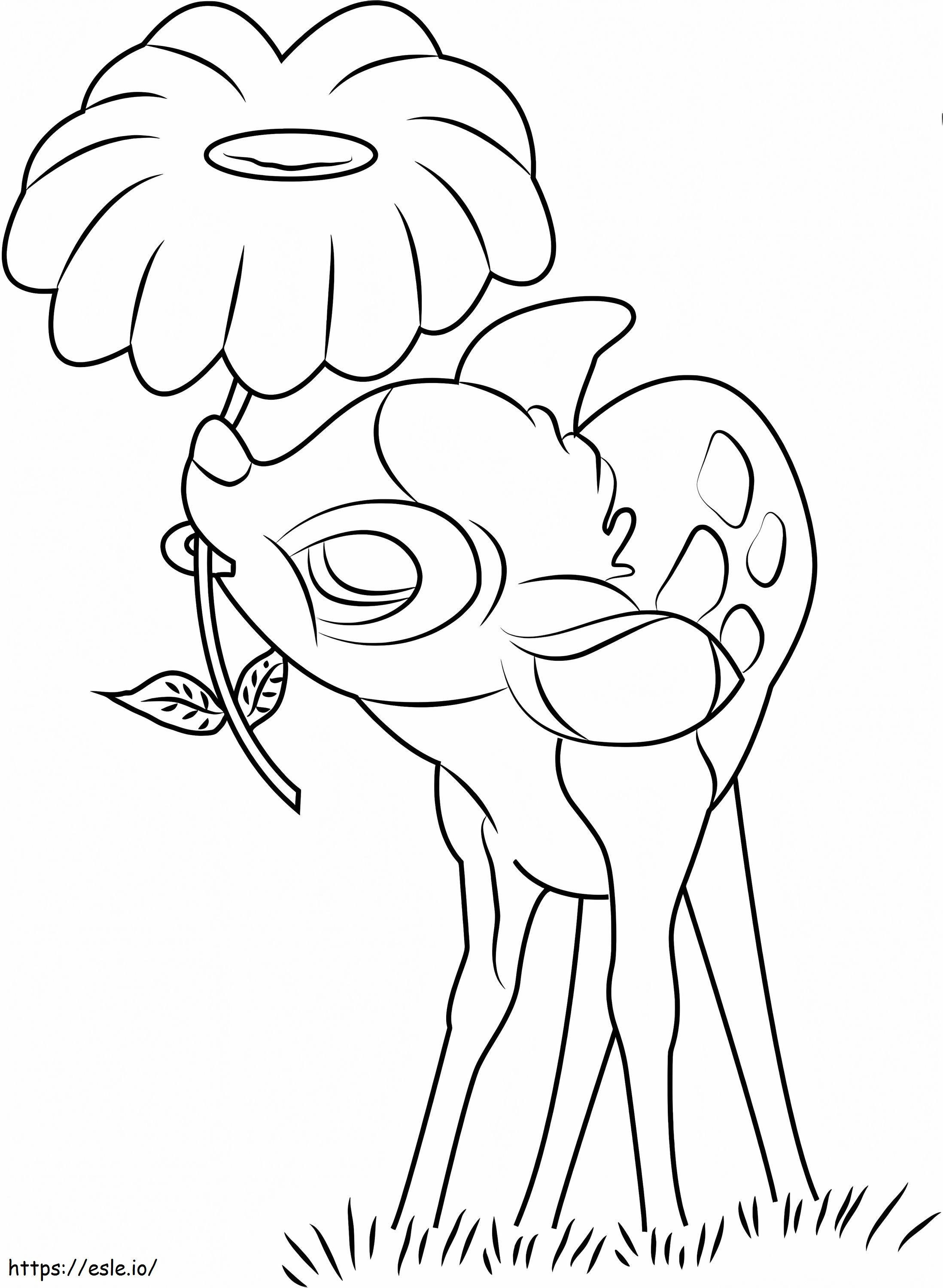 Bambi Gnawing Flower coloring page