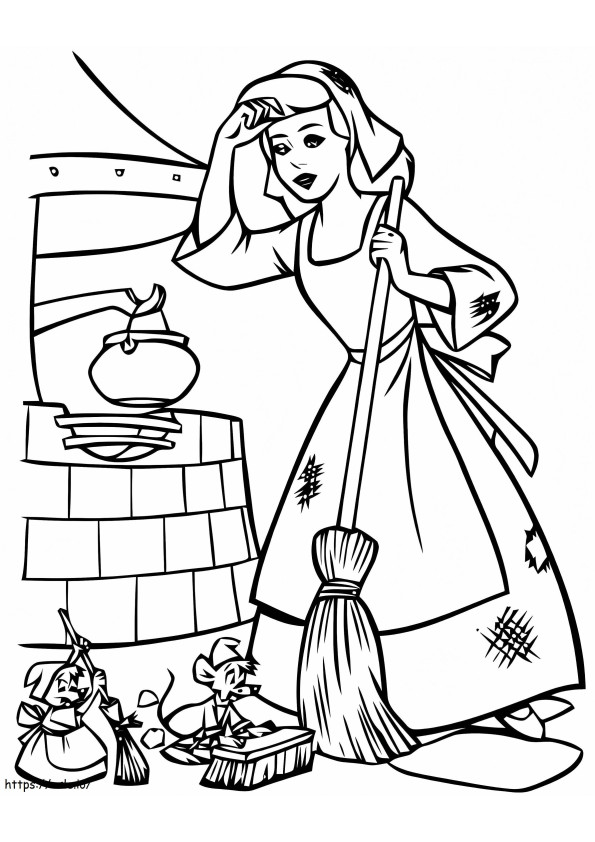Cinderella tekee kotitöitä värityskuva