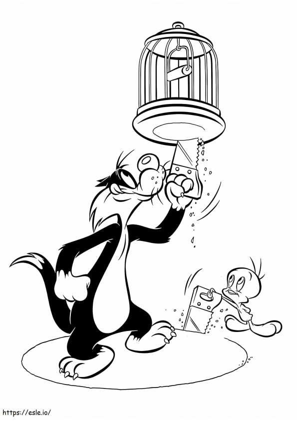 Tweety With Sylvester coloring page