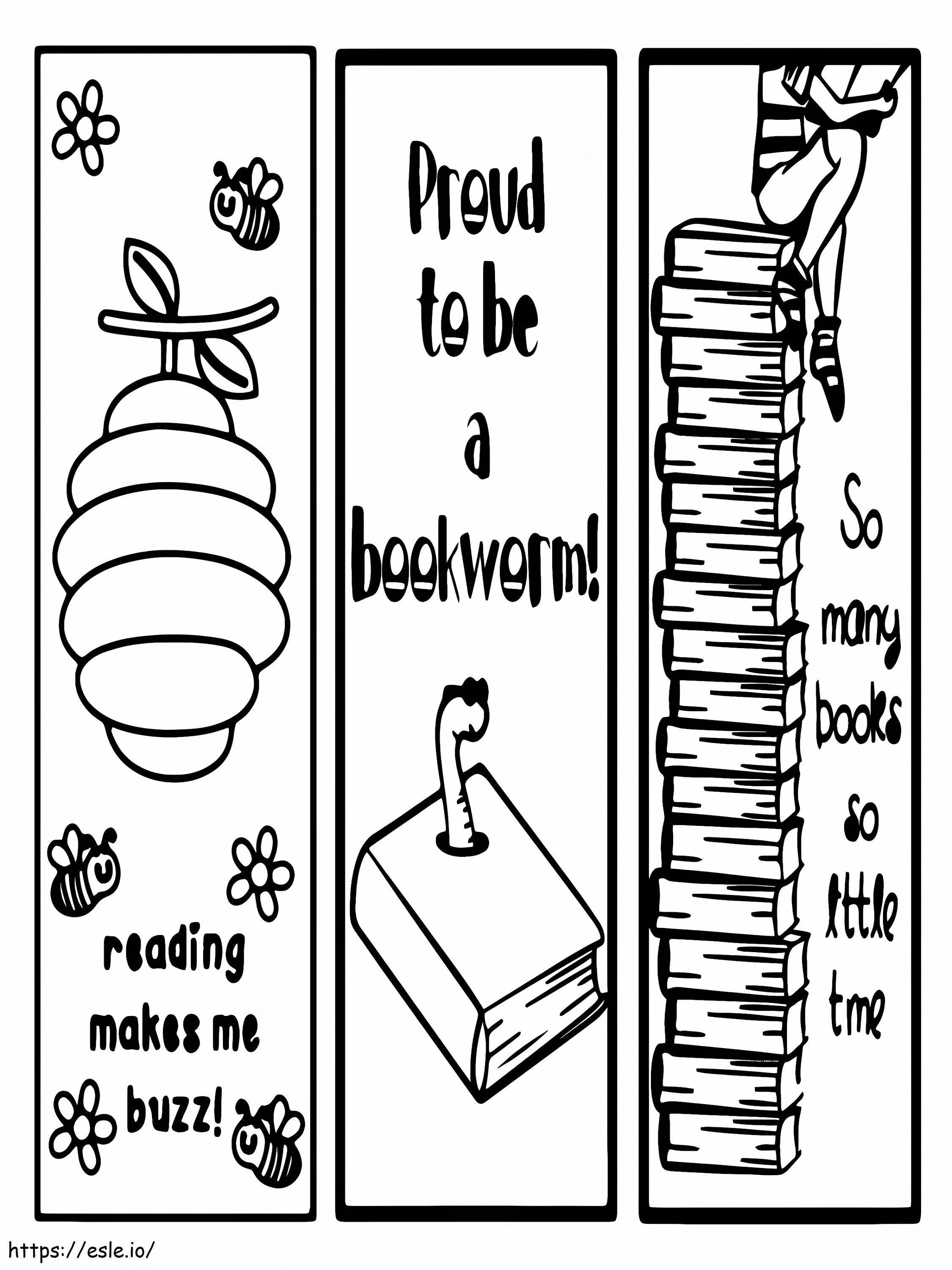 Zakładka do książek „Proud To Be Bookworm” dla dzieci kolorowanka