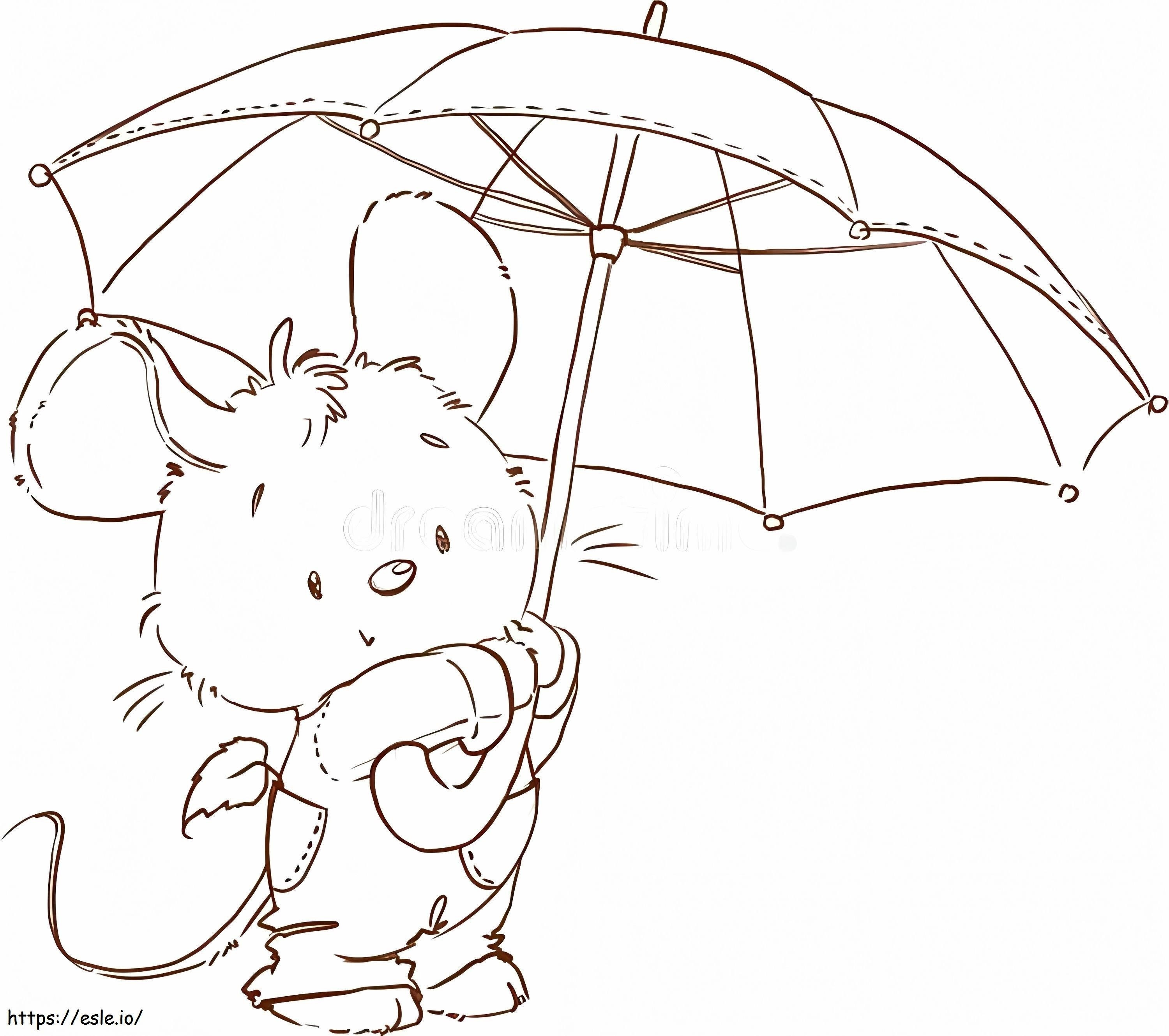 Rato com guarda-chuva para colorir