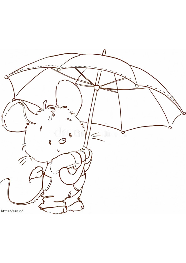 傘を持ったネズミ ぬりえ - 塗り絵