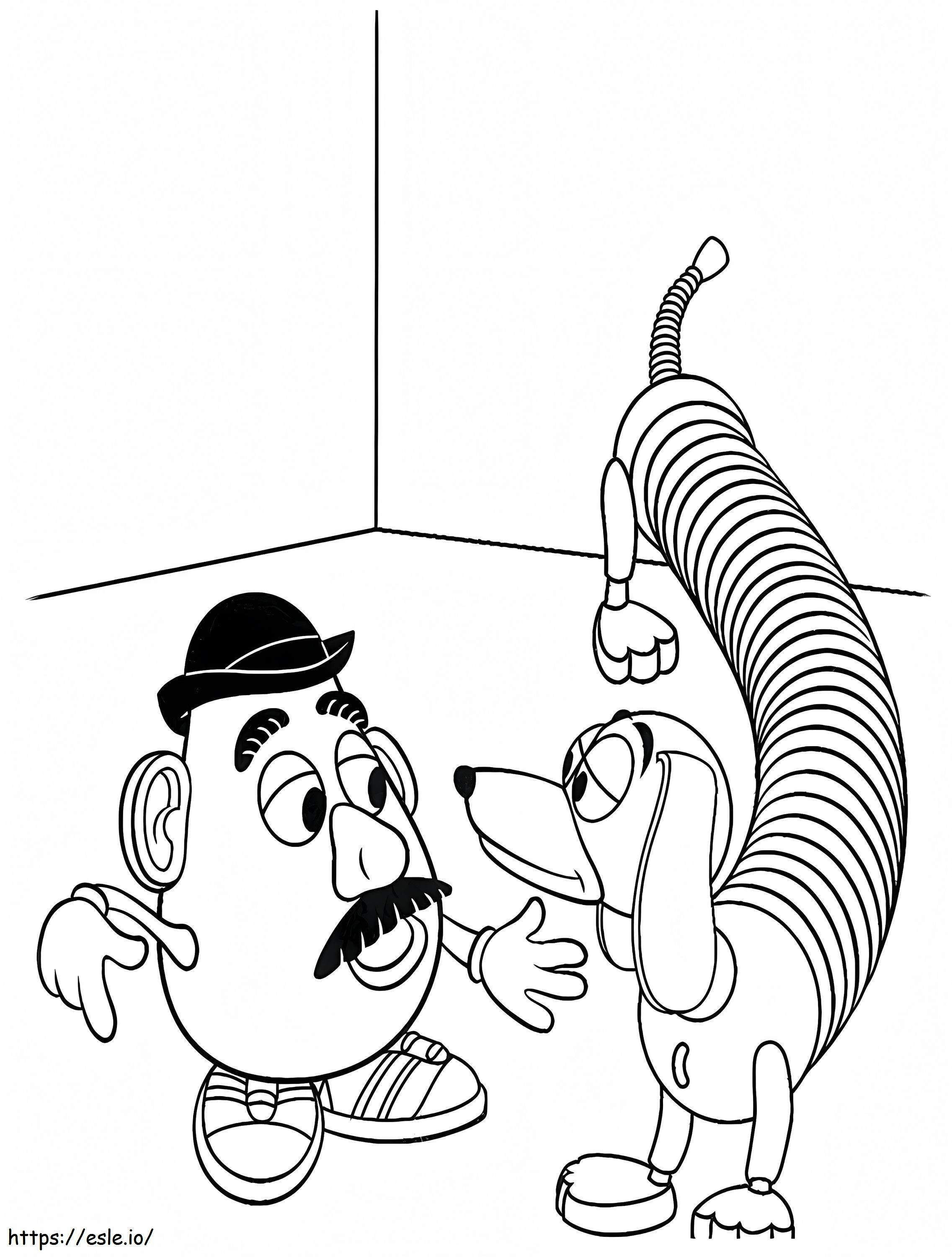 Perro Slinky y Mr. Potato Head para colorear
