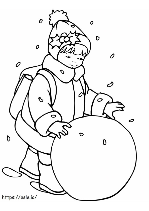 Menina rolando uma bola de neve para colorir