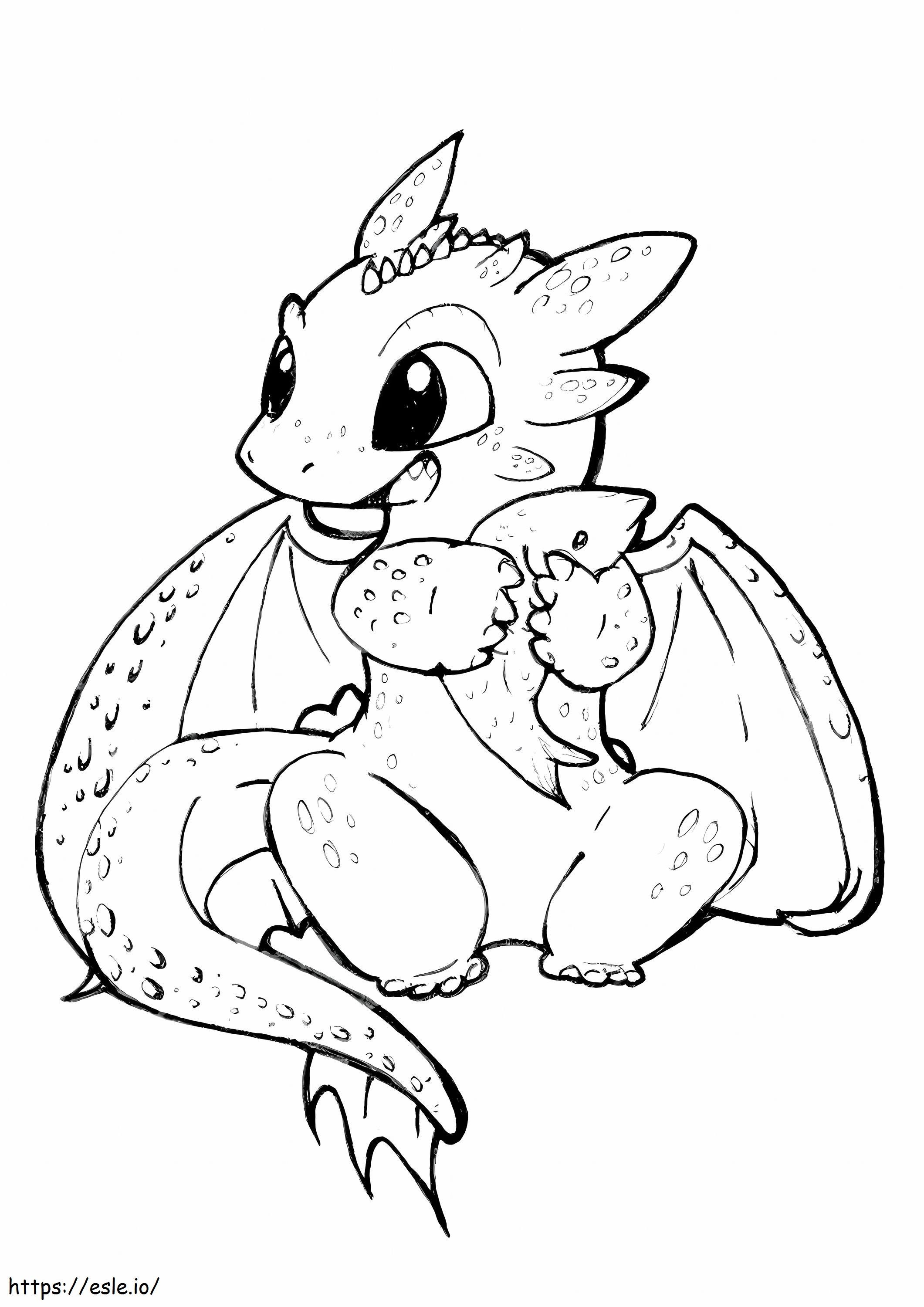 Cartoon Dragon Eating Fish coloring page