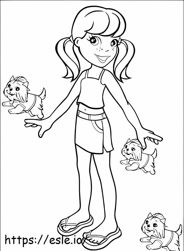 Girl And Three Puppies coloring page