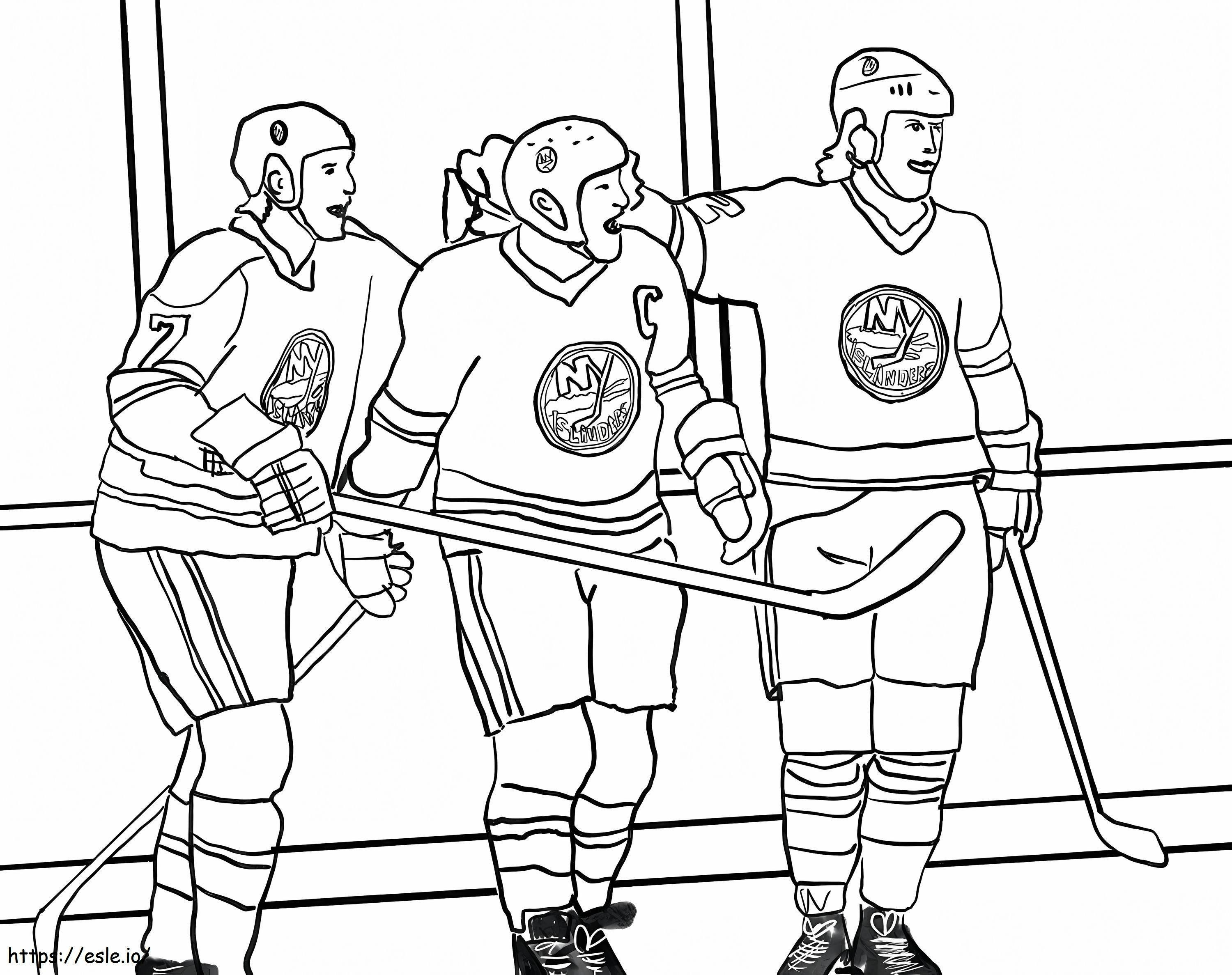 Tres jugadores de hockey para colorear
