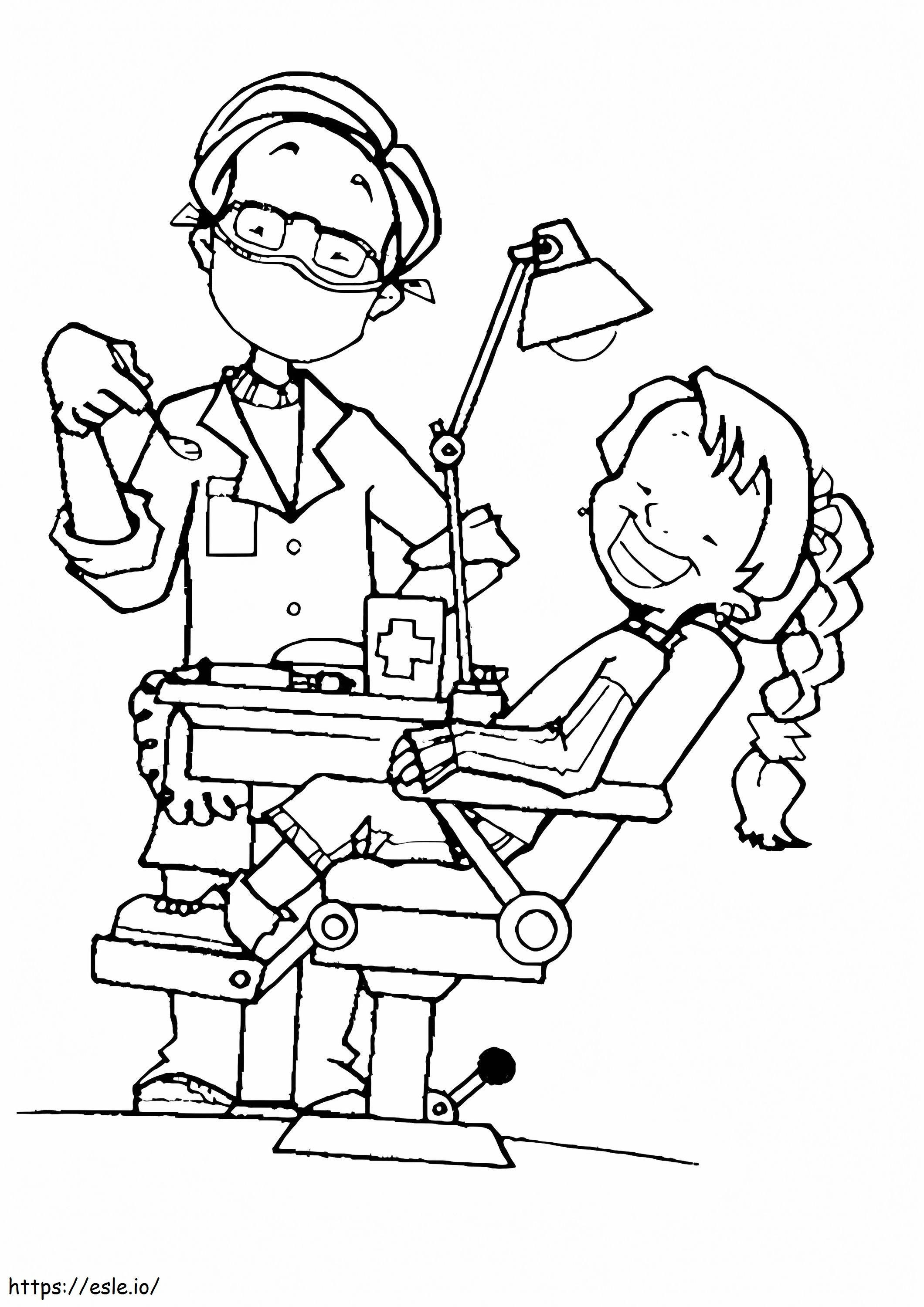 Menina e dentista para colorir