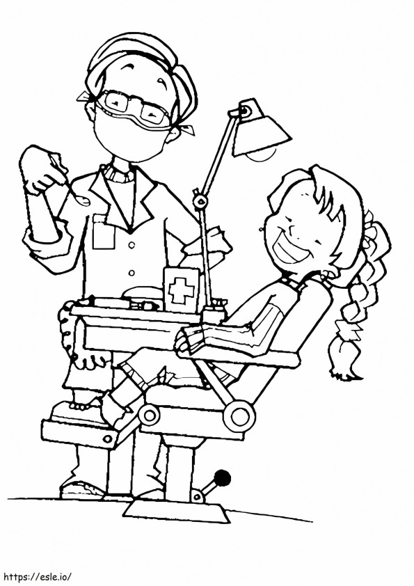 Coloriage Petite fille et dentiste à imprimer dessin
