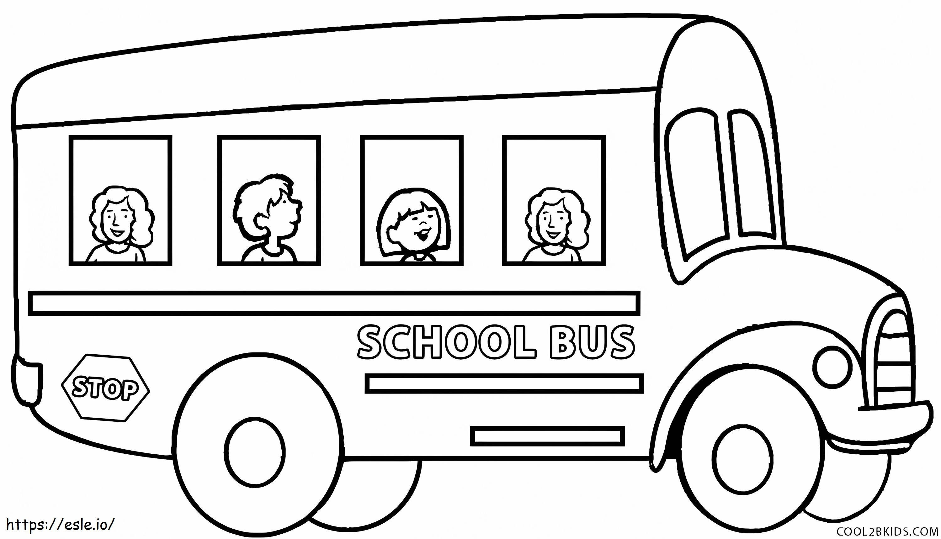 Coloriage Quatre enfants dans un autobus scolaire à imprimer dessin